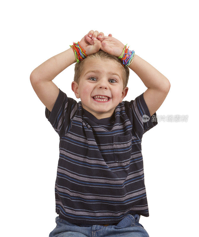 Silly Shape Rubber Band bracelet, Child 's Arms Hands Above Head . Silly Shape橡皮筋手镯